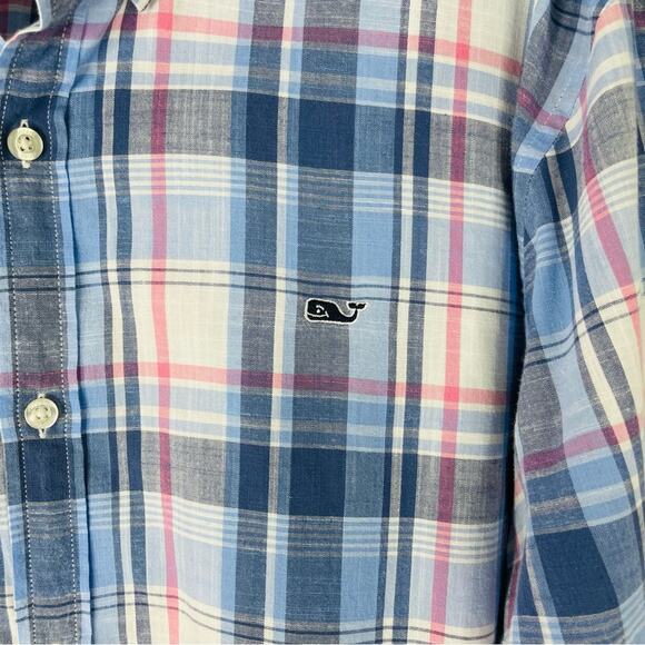 Vineyard Vines blue white pink plaid slim fit whale button down shirt 2XL - Picture 4 of 6